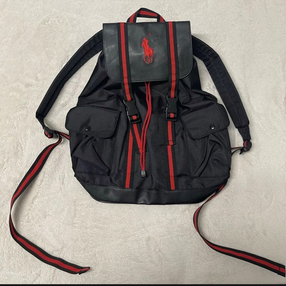 Ralph Lauren Polo Black Red Backpack Pony Travel Gym Weekend Bag New with Tag